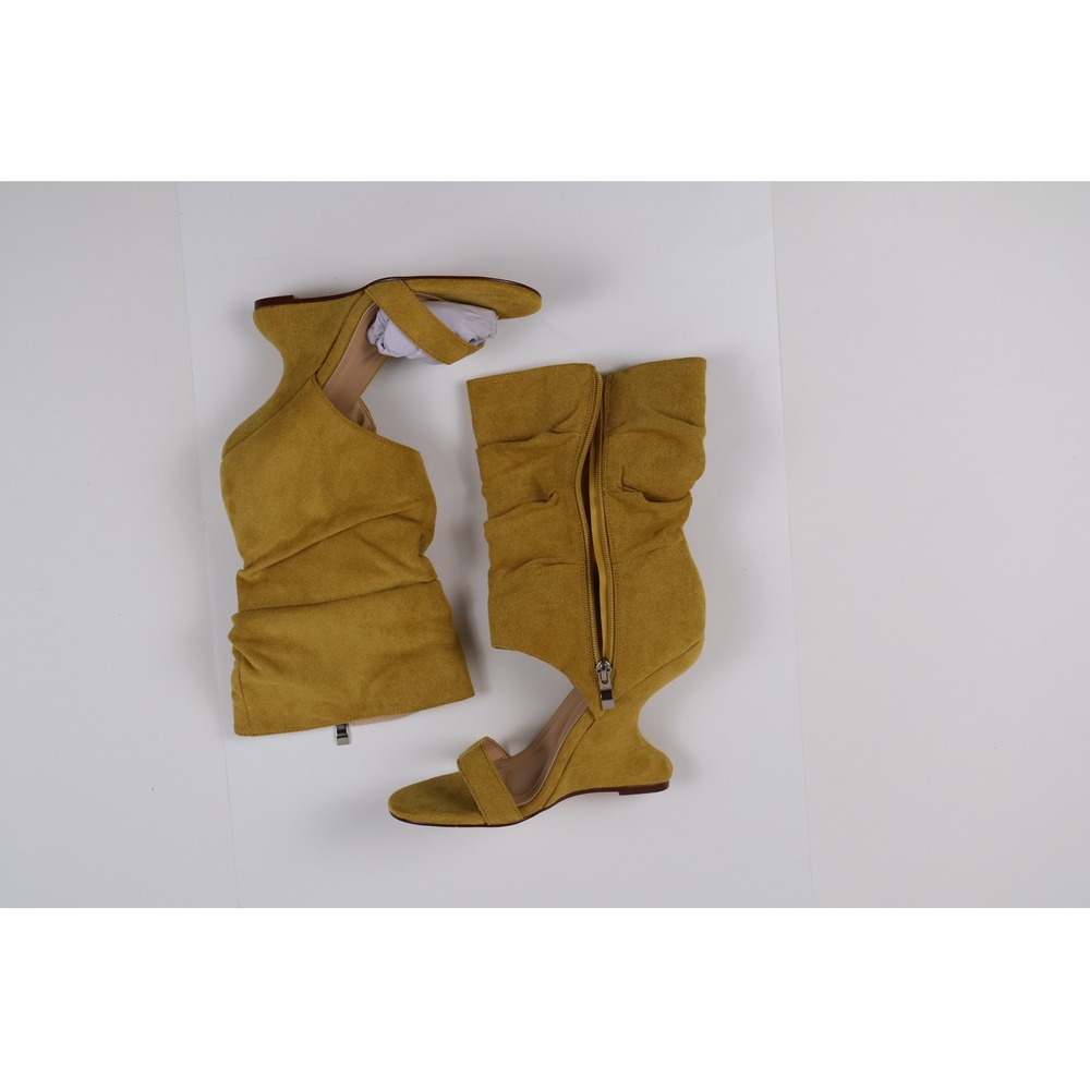 Azalea Wang Slouchy Wedge Sandal Mustard Yellow Solid 7.5 NEW